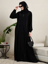 Elegant Black Embroidered Abaya for women with black hijab